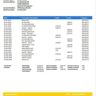 Bosnia and Herzegovina Central Bank statement download template file
