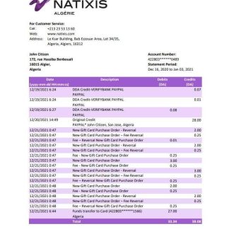 Algeria Natixis Algerie bank statement template in Excel and PDF format download template file