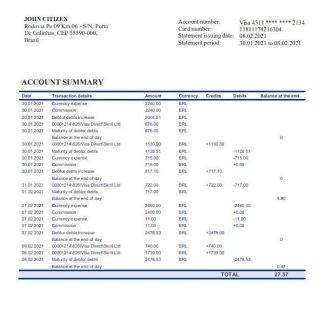 Brazil Banco Votorantim bank statement download template file