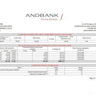 Andorra Andbank bank statement template in Excel and PDF format download template file