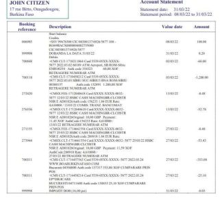 Burkina Faso Bank of Africa bank statement template, Word and PDF format download template file