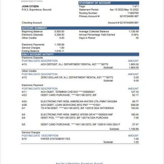 Burundi Bank of Africa bank statement Excel and PDF template (AutoSum) download template file