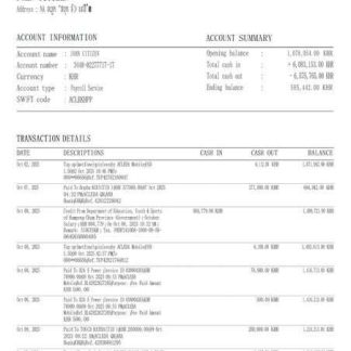 Cambodia ACLEDA Bank account statement Word and PDF template, version 2 download template file