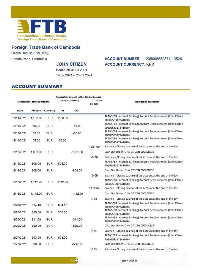 Cambodia Foreign Trade Bank of Cambodia excel download template file