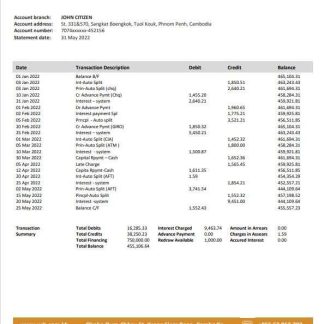 Cambodia Union Commercial bank statement Word and PDF template download template file