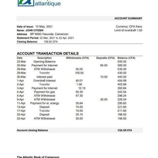 Cameroon Atlantic Bank excel download template file