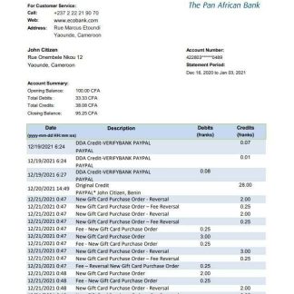 Cameroon Ecobank bank statement easy to fill template in .xls and .pdf file format download template file