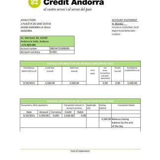 Andorra Credit Andorra bank statement template in Excel and PDF format download template file
