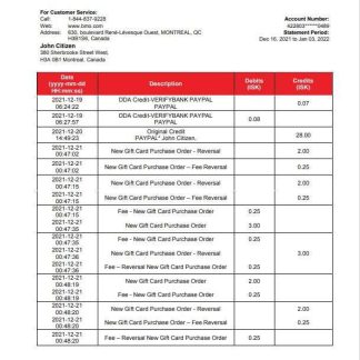 Canada Bank of Montreal bank statement template in Word and PDF format (.doc and .pdf) download template file