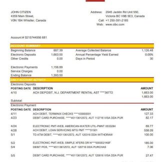 Canada CIBC Bank excel pdf download template file