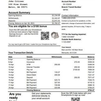 Canada CrawfordTech bank statement easy to fill template in Excel and PDF format download template file