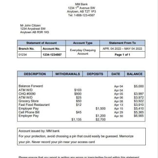 Canada MM Bank Statement download template file