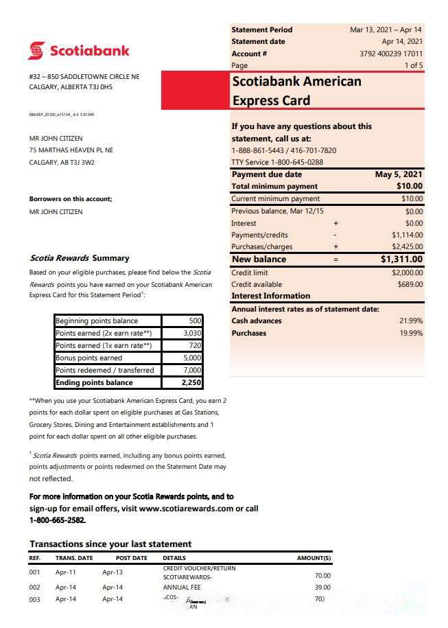 Canada Scotiabank bank statement (autosum) download template file