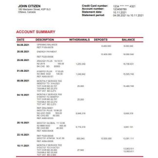 Canada Scotiabank bank statement template in Word and PDF format download template file