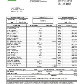 Canada TD Canada Trust bank statement template in Excel and PDF formats download template file