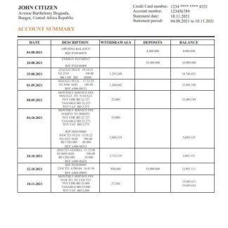 Central African Republic Banque Populaire Maroco Centrafricaine bank statement download template file