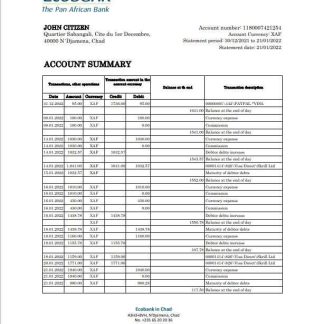Chad Ecobank bank statement Excel and PDF template, completely editable (AutoSum) download template file