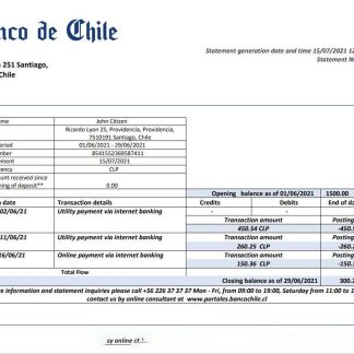 Chile Banco de Chile statement download template file