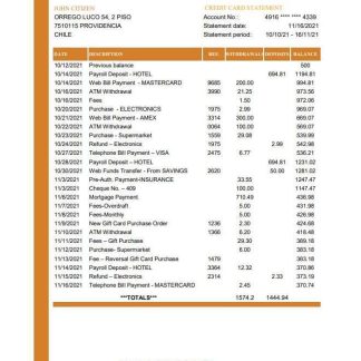 Chile Banco del Estado de Chile bank statement easy to fill template in .xls and .pdf file format download template file