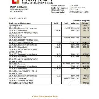China Development Bank statement template in .xls and .pdf file format download template file