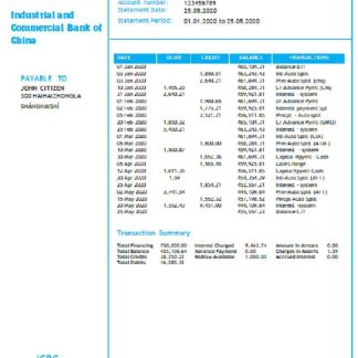 China Industrial and Commercial Bank of China bank statement template, Word and PDF format download template file
