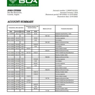 Angola Banco Comercial Angolano bank statement xls download template file