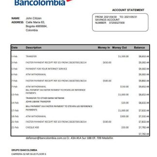 Colombia Bancolombia excel pdf download template file