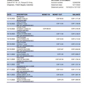 Colombia BBVA bank staement xls download template file