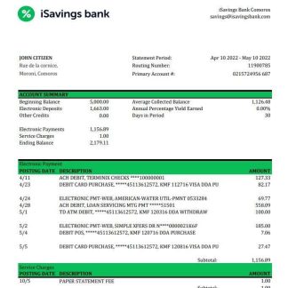 Comoros iSavings bank statement xls download template file