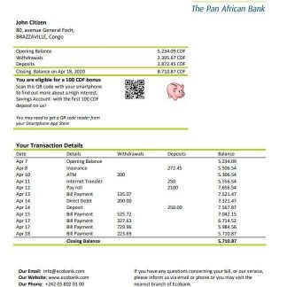 Congo Ecobank bank statement download template file