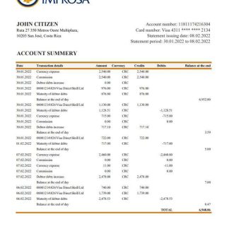 Costa Rica Banco Improsa bank statement xls download template file