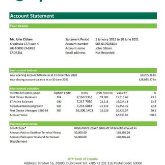 Croatia OTP Bank statement easy to fill template in Excel and PDF format download template file