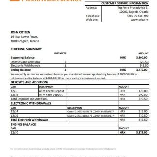 Croatia Podravska banka statement xls download template file