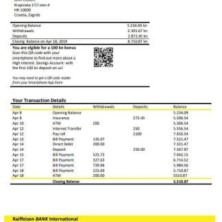 Croatia Raiffeisen Bank statement download template file