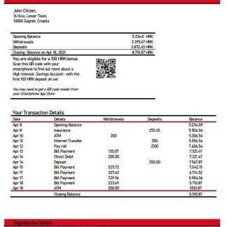 Croatia Zagreba ka Bank statement download template file