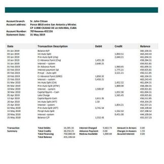 Cuba Banco Popular de Ahorro (BPA) bank statement download template file