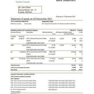 Angola Banco Yetu bank statement template in Excel and PDF format download template file