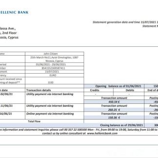 Cyprus Hellenic bank statement template in Word and PDF format download template file