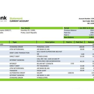 Czechia Air bank statement xls download template file