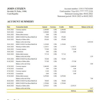 Czechia Equabank statement xls download template file