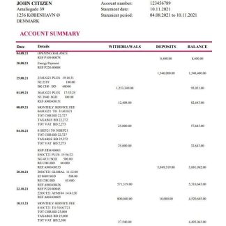 Denmark Arbejdernes Landsbank bank statement easy to fill template in Excel and PDF format download template file