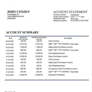 Denmark Nykredit bank statement download template file