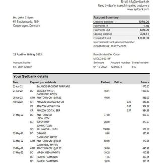 Denmark Sydbank statement xls download template file