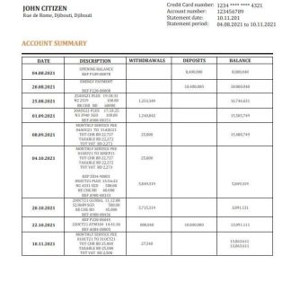 Djibouti Central Bank of Djibouti statement download template file