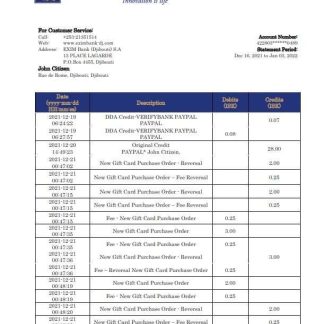 Djibouti Exim bank statement template in Word and PDF format download template file