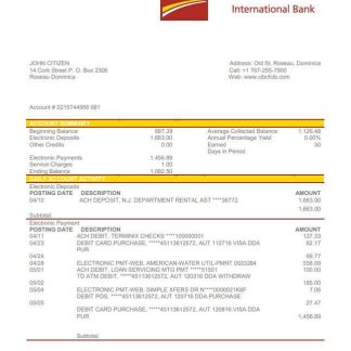 Dominica CIBC First Caribbean International Bank statement download template file