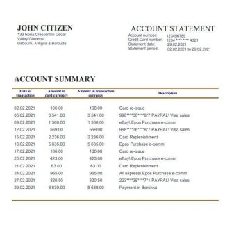 Antigua and Barbuda Global Bank of Commerce bank statement xls download template file
