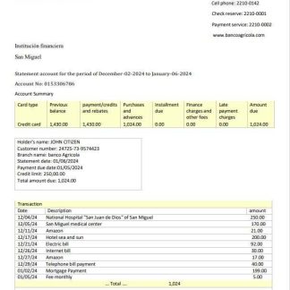 Dominican Republic Banco Agricola bank statement 3 ?C 6 months Word and PDF example download template file