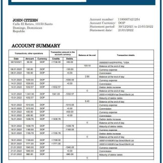 Dominican Republic Bid bank statement download template file