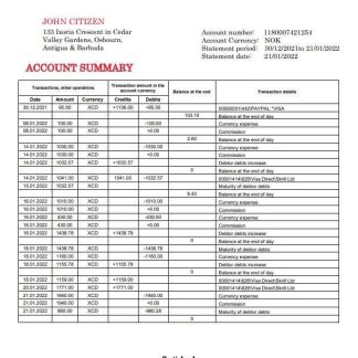 Antigua and Barbuda Scotiabank bank statement download template file